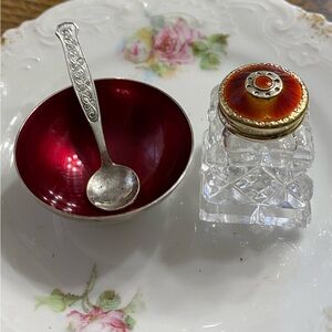 VTG Meka Sterling Guilloche Pepper, Salt Cellar & Spoon Set